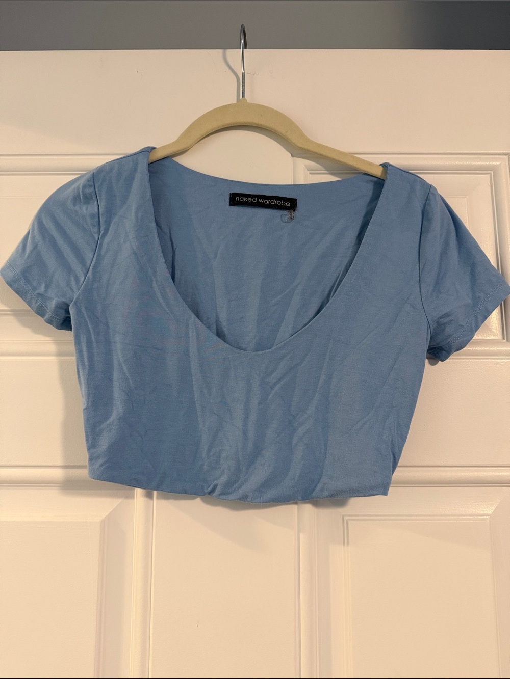 naked wardrobe Sky Blue Scoop Neck Cropped Tee